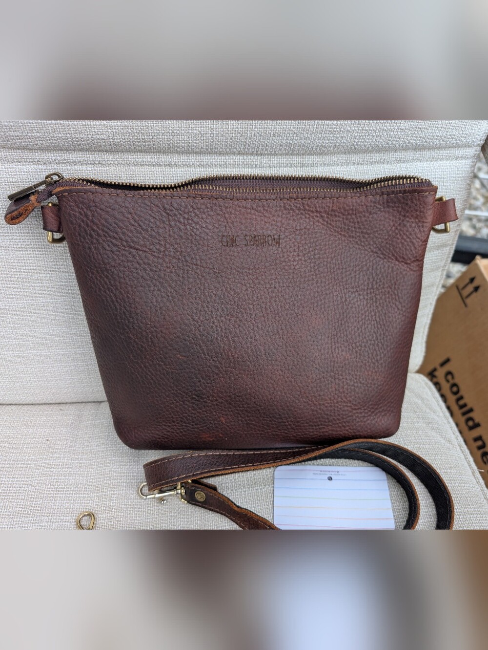 Chic Sparrow Brown Pebbled Full-Grain Leather Crossbody Purse/Clutch